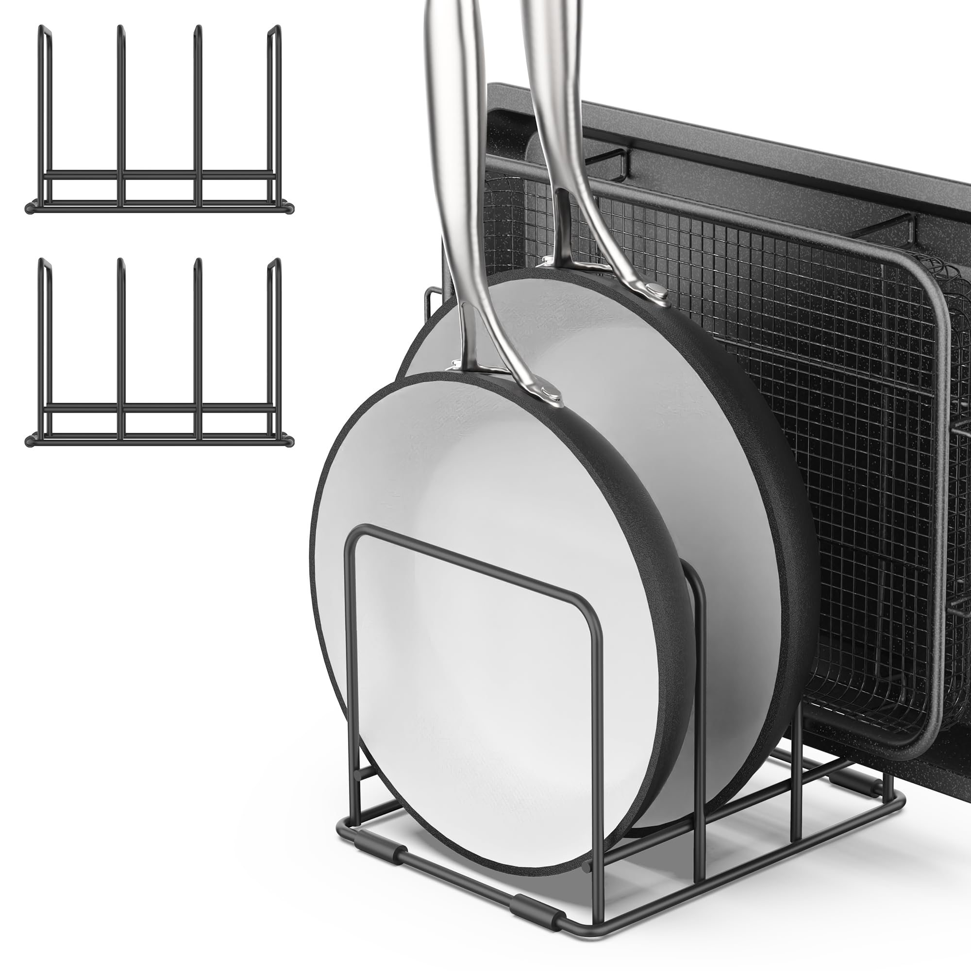 2 Pack Baking Cookie Sheet Organizer Pan Pot Lid Holder for Kitchen Cabinet, 3 Divided Slots 2.2inch Width Storage Rack for Baking Tray Sheets, Cutting Board Organizer for Kitchen Countertop