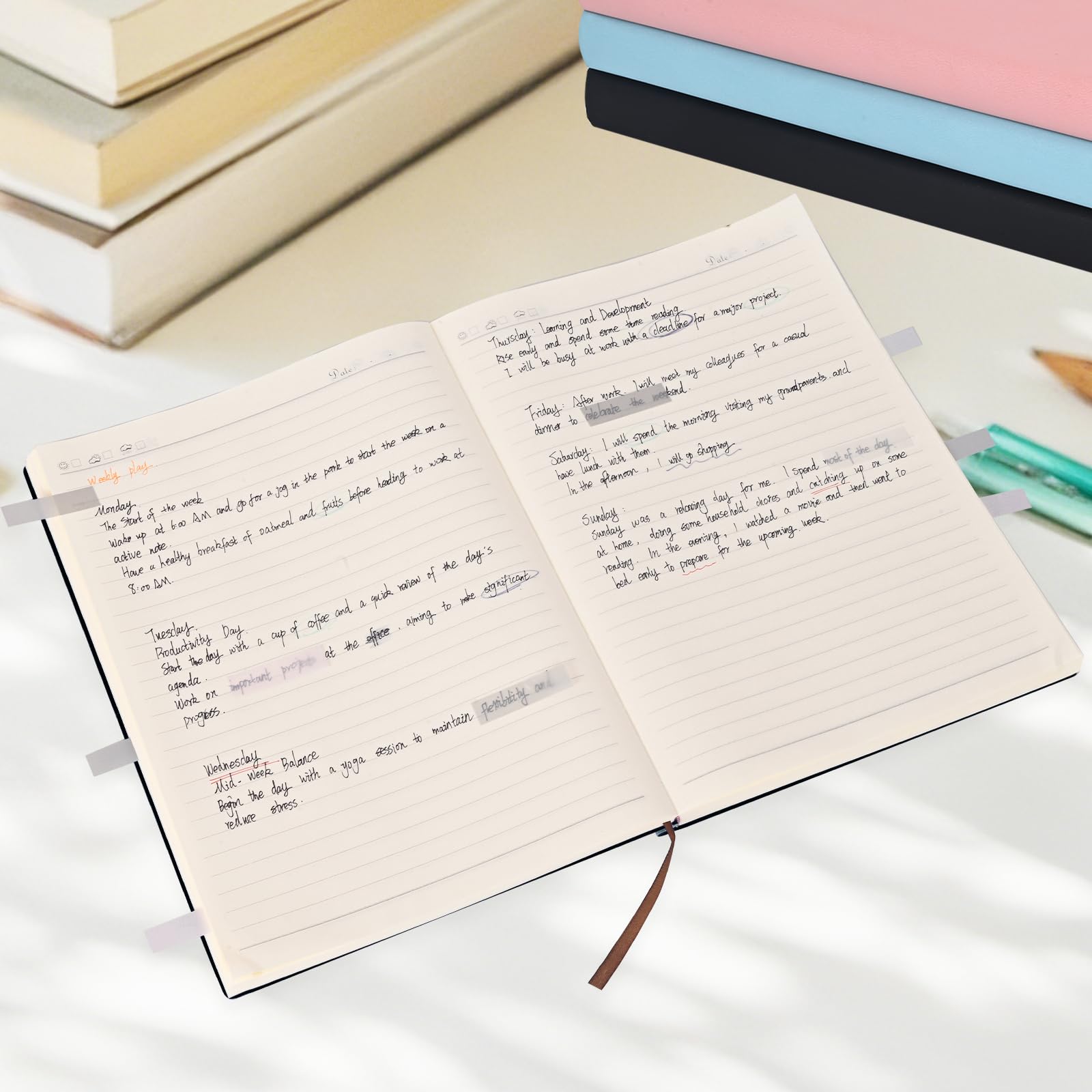 UIRIO A4 Wide Ruled Notebook, 8 x 11.5 in, Faux Leather Softcover, 200 Sheets / 400 Pages – Large Lined Writing Notebook for Work, Meetings & Notes (Black)