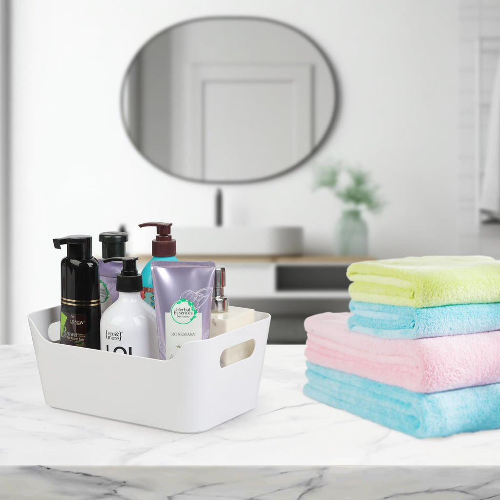12 Pack Storage Bins, Plastic Storage Containers, Multi-Use White Organizer Bins for Cabinet, Pantry, Drawer, Closet , Countertop or Shelves