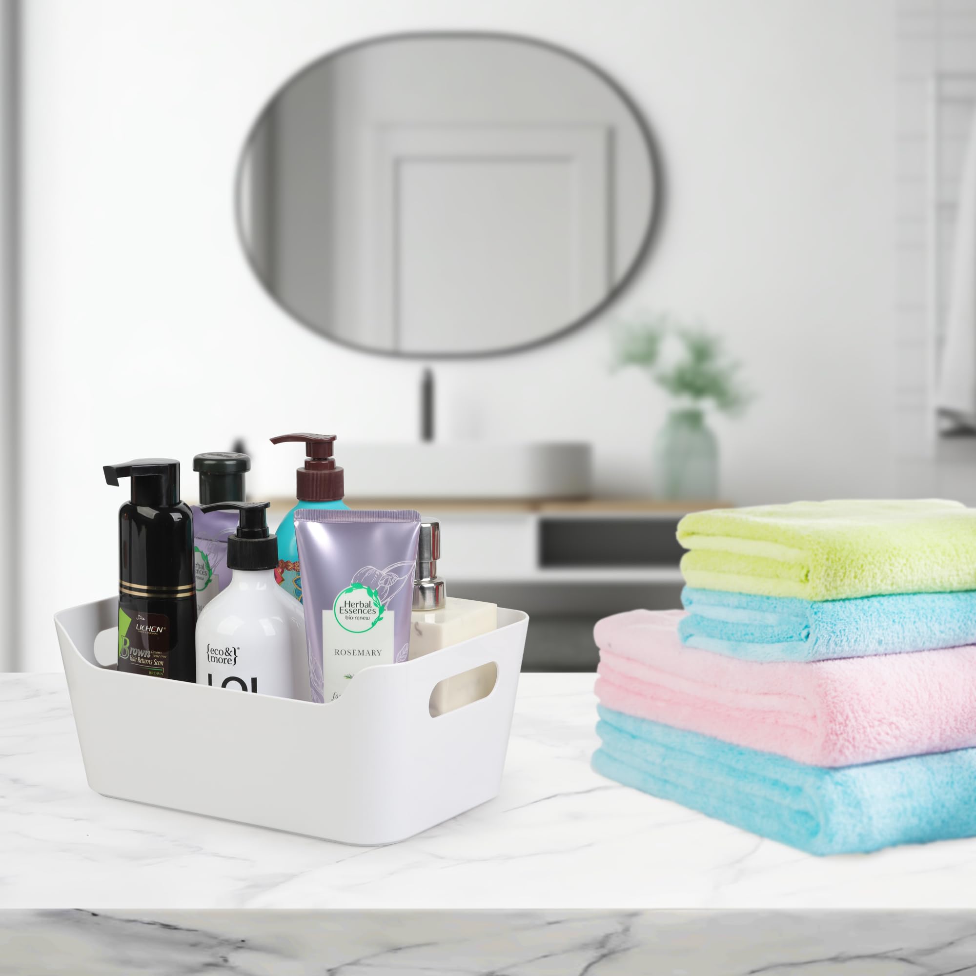 12 Pack Storage Bins, Plastic Storage Containers, Multi-Use White Organizer Bins for Cabinet, Pantry, Drawer, Closet , Countertop or Shelves