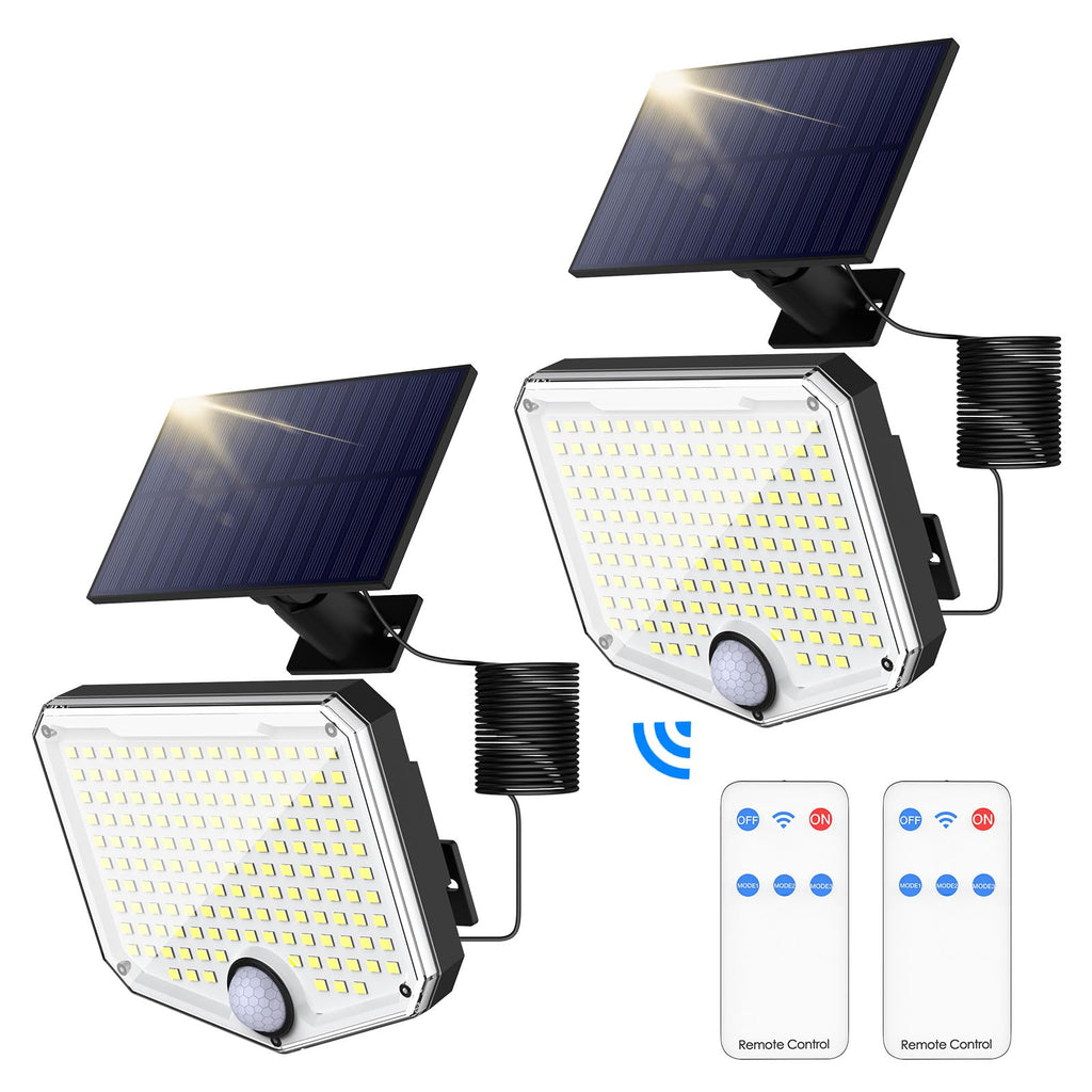 MoKo Solar Lights Outdoor, 222 LED 3000LM Motion Sensor Outdoor Lights with Remote, IP65 Waterproof Solar Flood Light Outside, 3000mah Security Lamp for Wall Patio Yard Garage Garden, 2 Pack