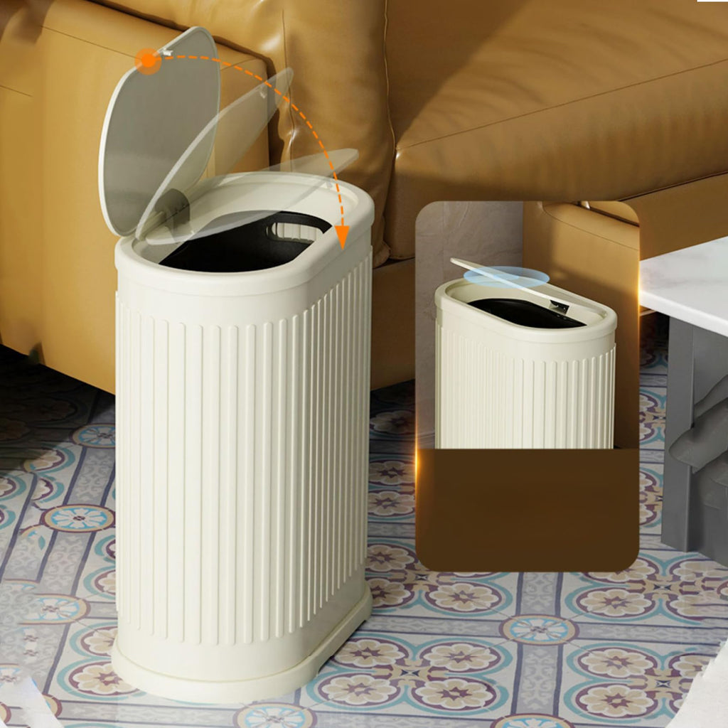 6 Liter Trash Can with Lid, Small Bathroom Trash Can Wastebasket, Slim Garbage Can with Inner Bucket, Press Top Lid Garbage Container Bin for Kitchen, Home, Office, Bedroom, Living Room (Cream Color)