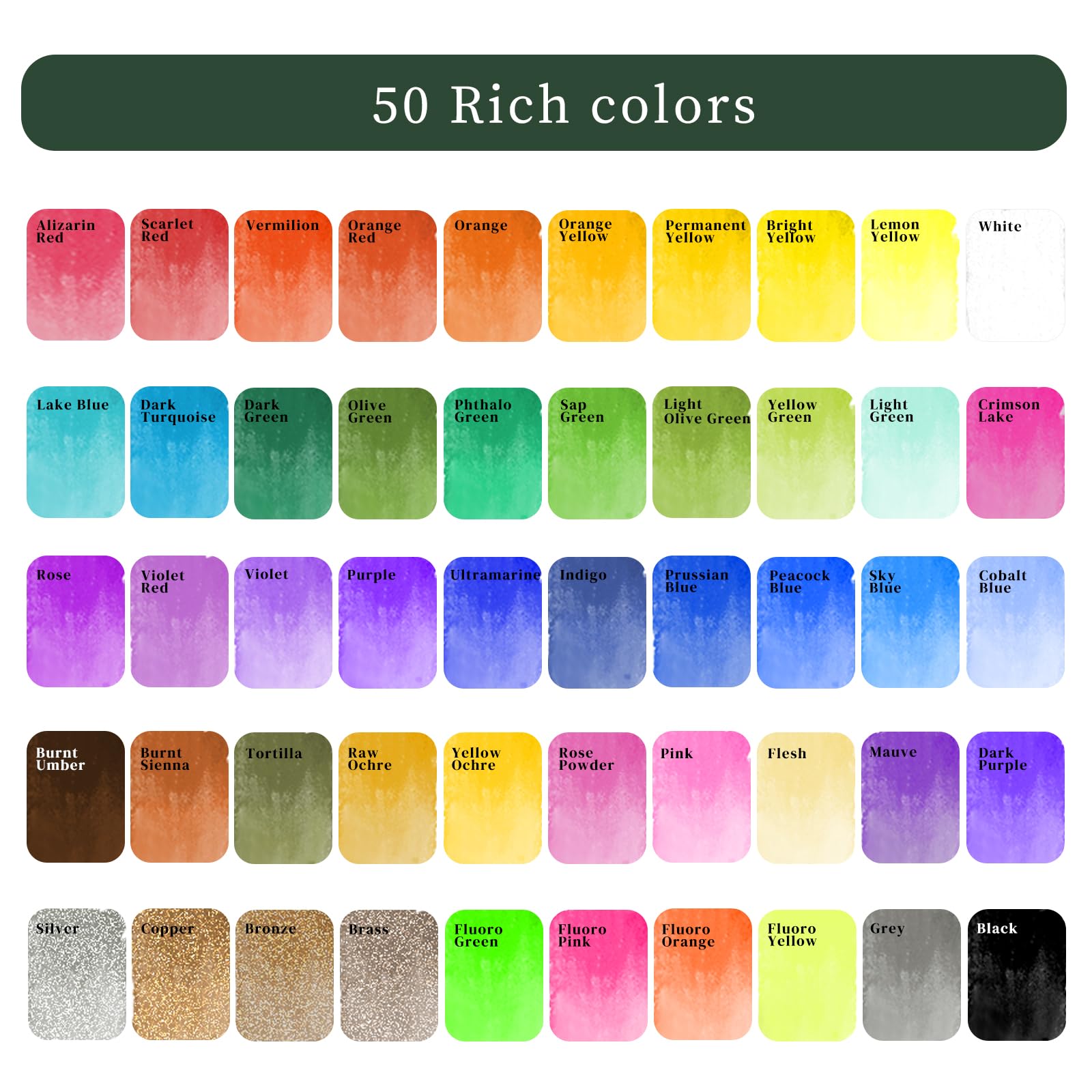 Artecho Watercolor Paint Set 50 Colors in Portable Box Including 4 Fluorescent Colors, Travel Watercolour Set with Watercolour Papers, Brushes and other Tools, Idea for Artists and Hobbyists