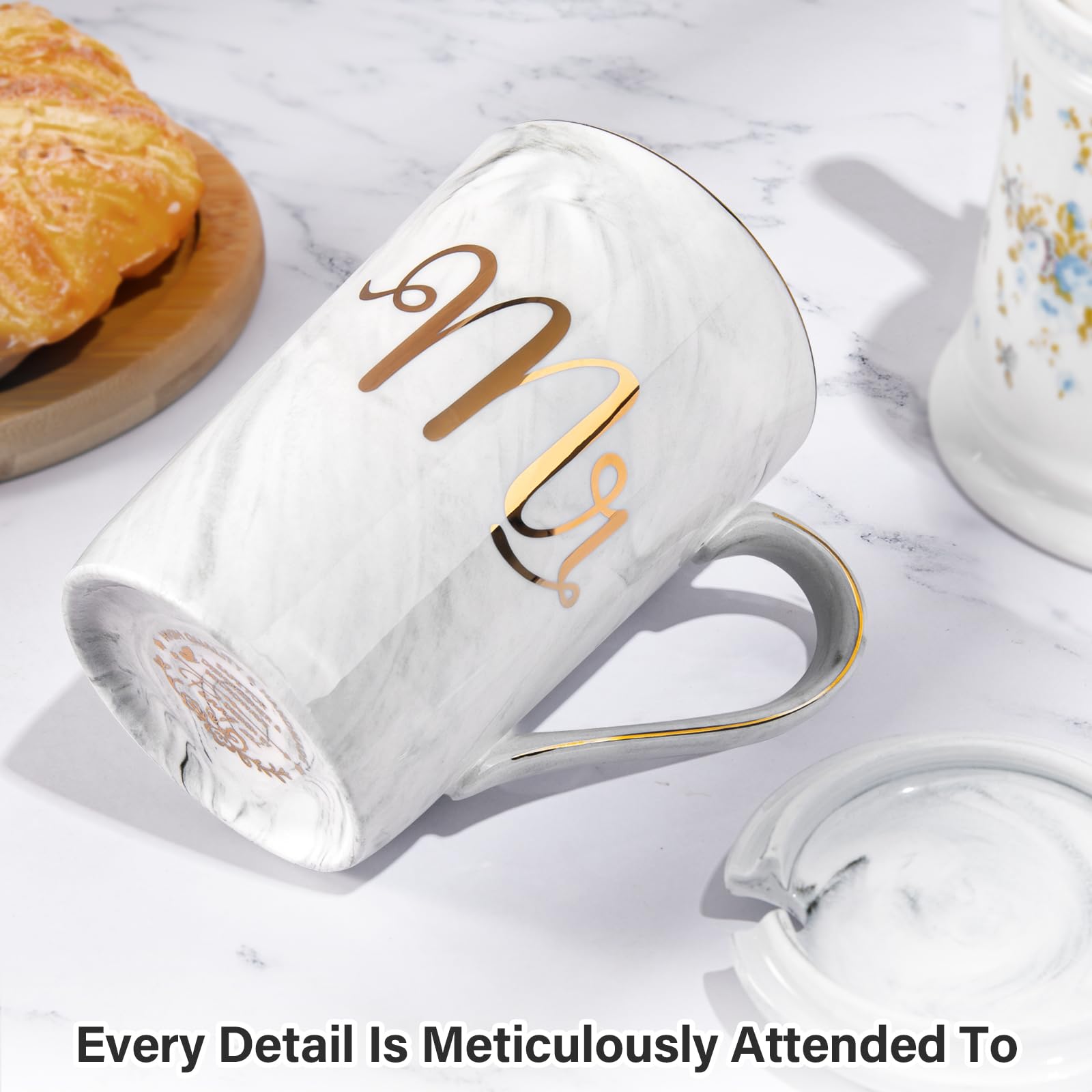 Mr and Mrs Coffee Mug - Wedding Present for Bride and Groom - Bridal Shower Engagement - Married Couples Marble Ceramic Coffee Cups 14oz