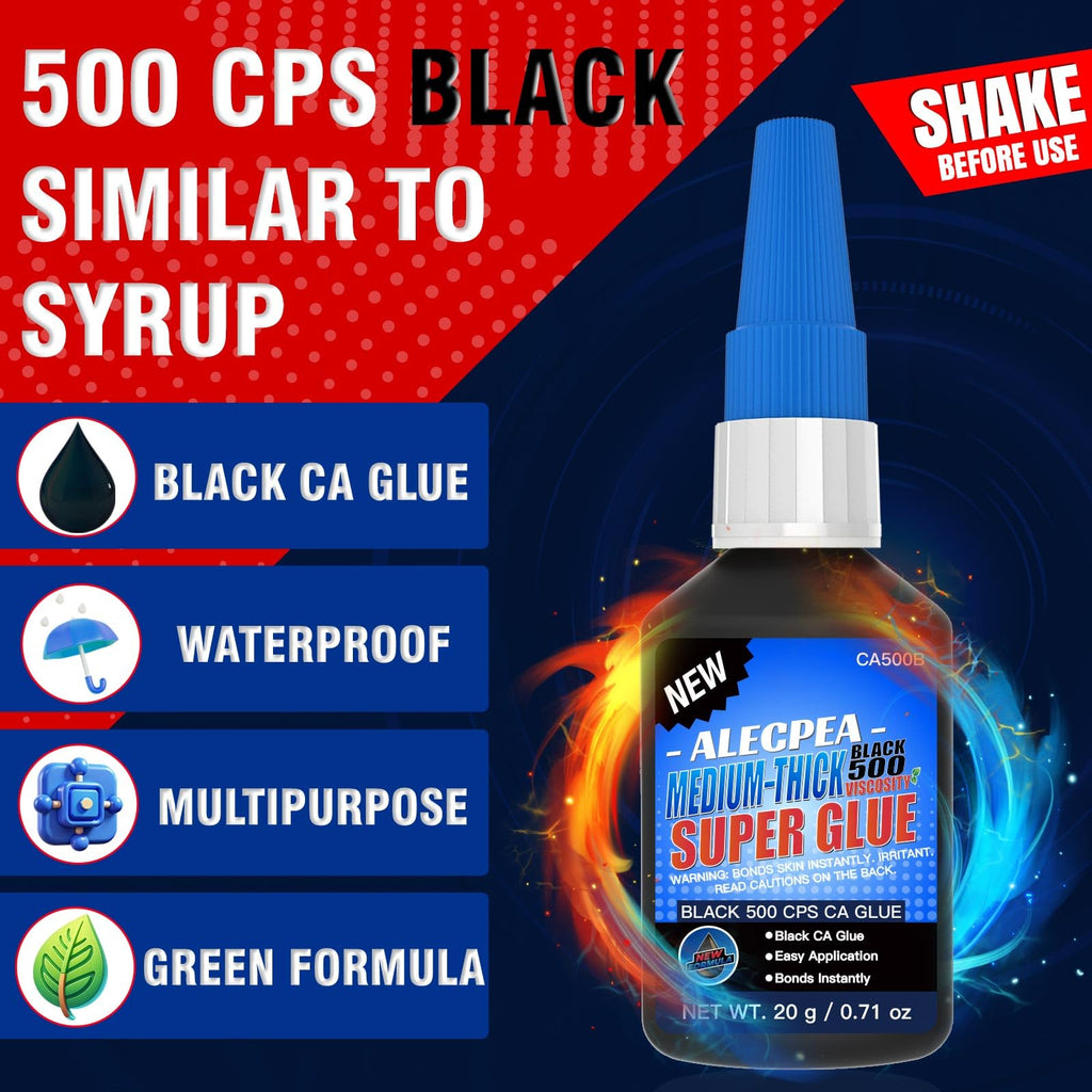 20g Black Medium-Thick CA Glue (150 CPS),Premium Cyanoacrylate Super Glue for Wood, Glass, Metal, Paper, Leather, Plastic, Ceramic, Rubber, Jewelry, Woodworking, Hobby Models, and Craft Project