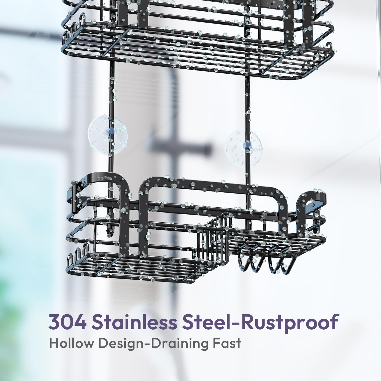 SWTYMIKI Shower Caddy Hanging - Over the Door Shower Caddy with Soap Holder, 11 Hooks, 2 Installation Ways, Stainless Steel Rustproof Shower Shelves, Black