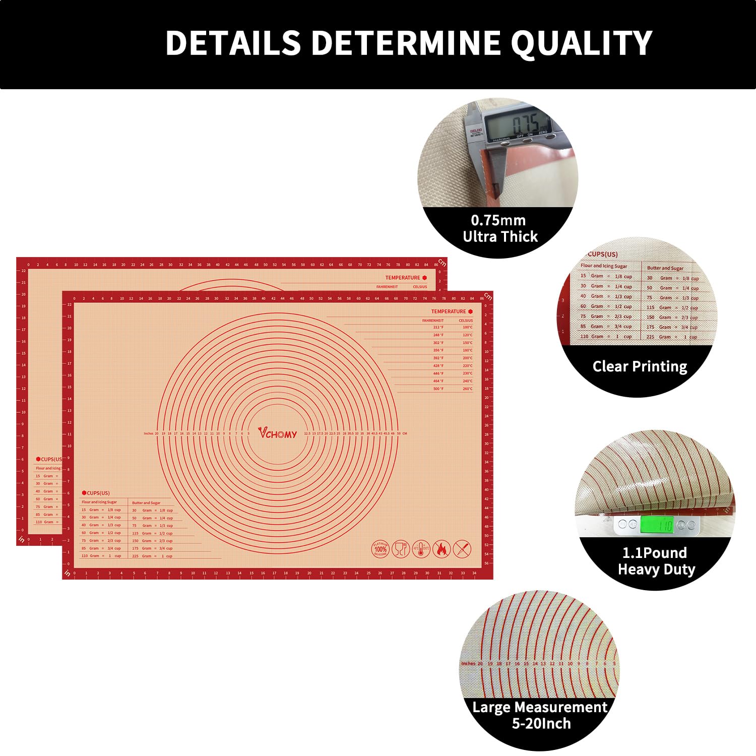 Extra Large Silicone Pastry Mat for Counter Rolling Dough,36x24 Inch,0.75mm Thick,Non Slip Silicone Baking Mat with Measurement (36 x 24 in)