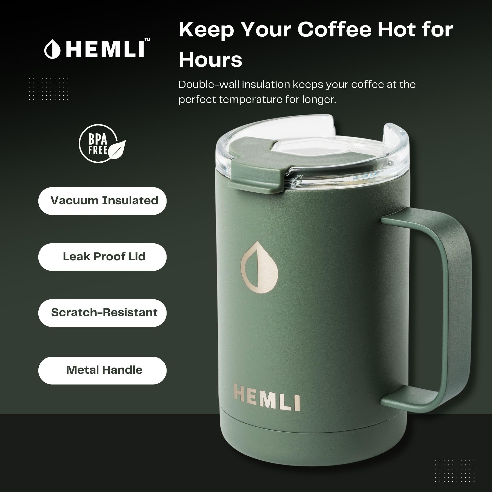 Hemli Pour Over Camp Coffee Maker Set– Vacuum Insulated Mug with Leakproof Lid, Stainless Steel Micro Filter, Scratch-Resistant Finish, Portable Coffee Maker for Camping, Travel & Outdoor Adventures