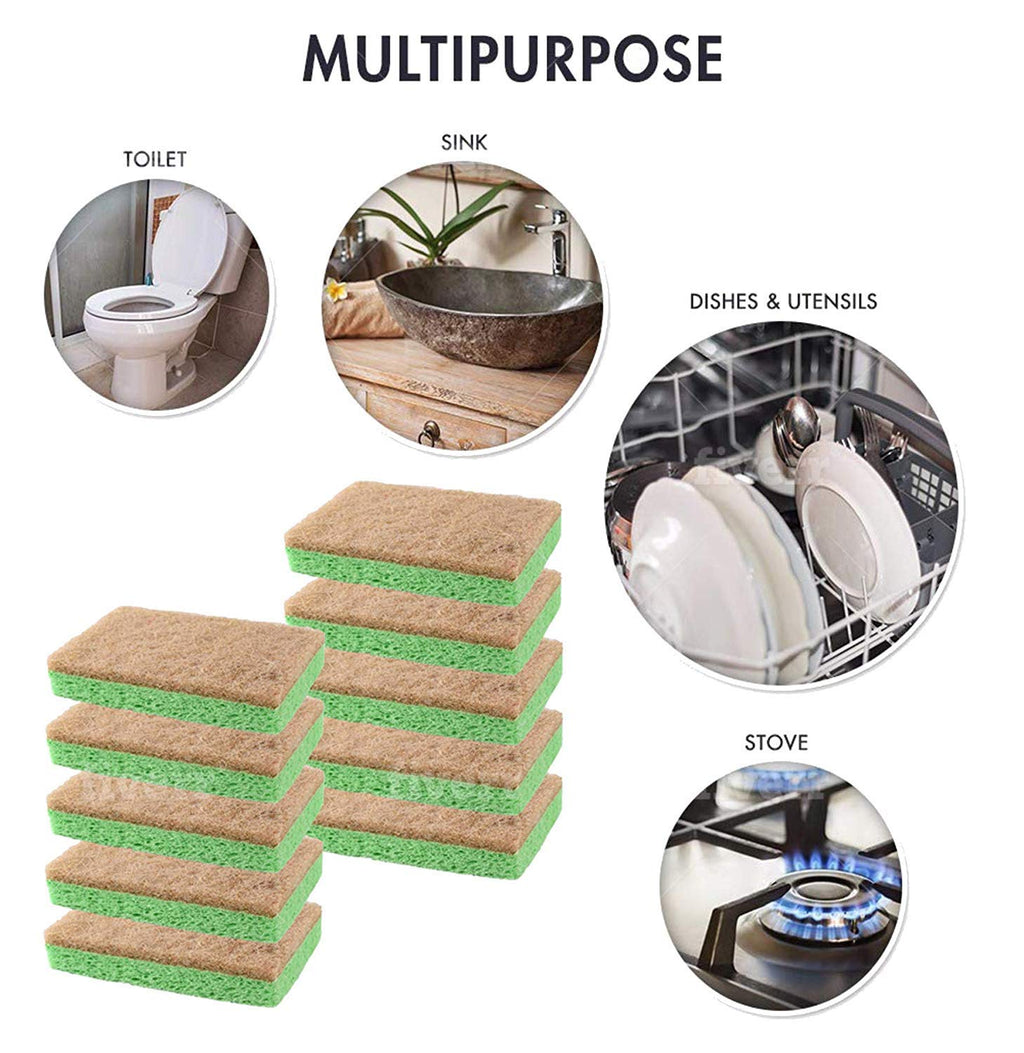 Natural Plant-Based Scrub Sponge by Scrub-it, Non-Scratch, Biodegradable scrubbing sponges with a Tough scouring pad for Kitchen and Bathroom– 24 Pack
