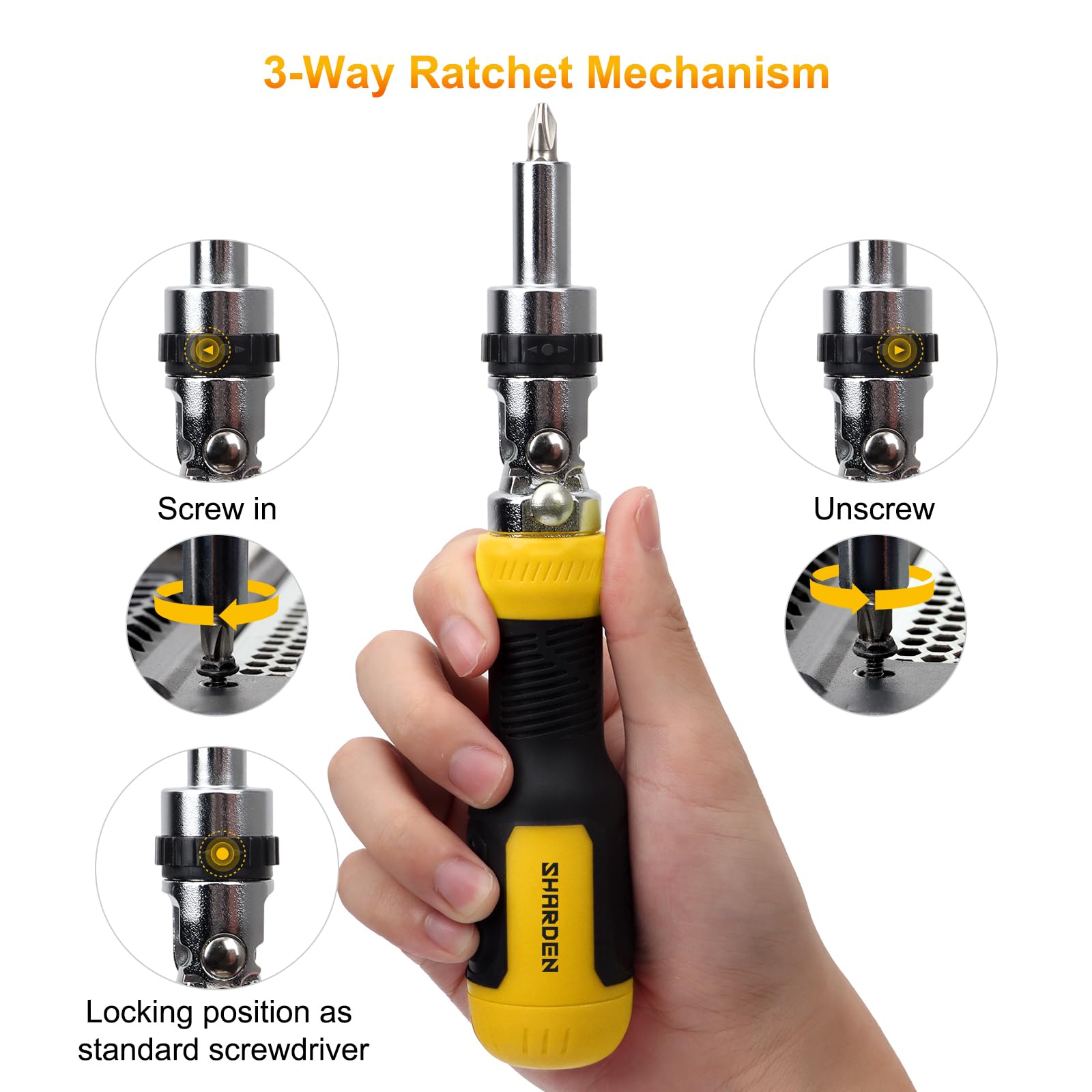 SHARDEN Ratcheting Multi Bit Screwdriver - 13-in-1 Tool Set, Flat Head/Square/Torx/Hex/Phillips, 180 Degree Pivoting Adjustable Angle Magnetic Screwdriver