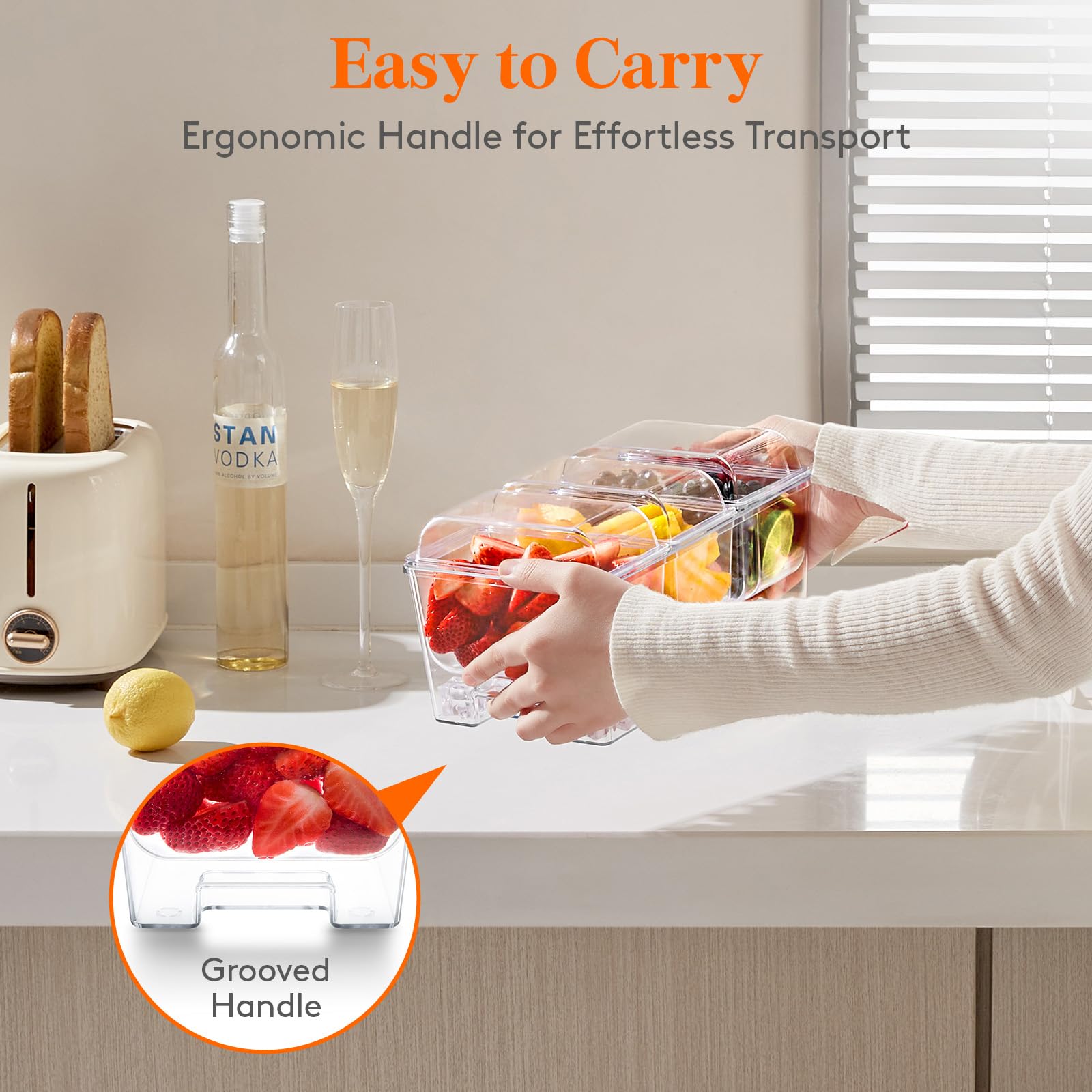 Lifewit Ice Chilled Condiment Caddy with 3 Containers(2.5 cup), Condiment Server with Separate Lids, Serving Tray Platter with Removable Dishes for Bar Accessories, Fruit, Salad, Taco, Party Garnish