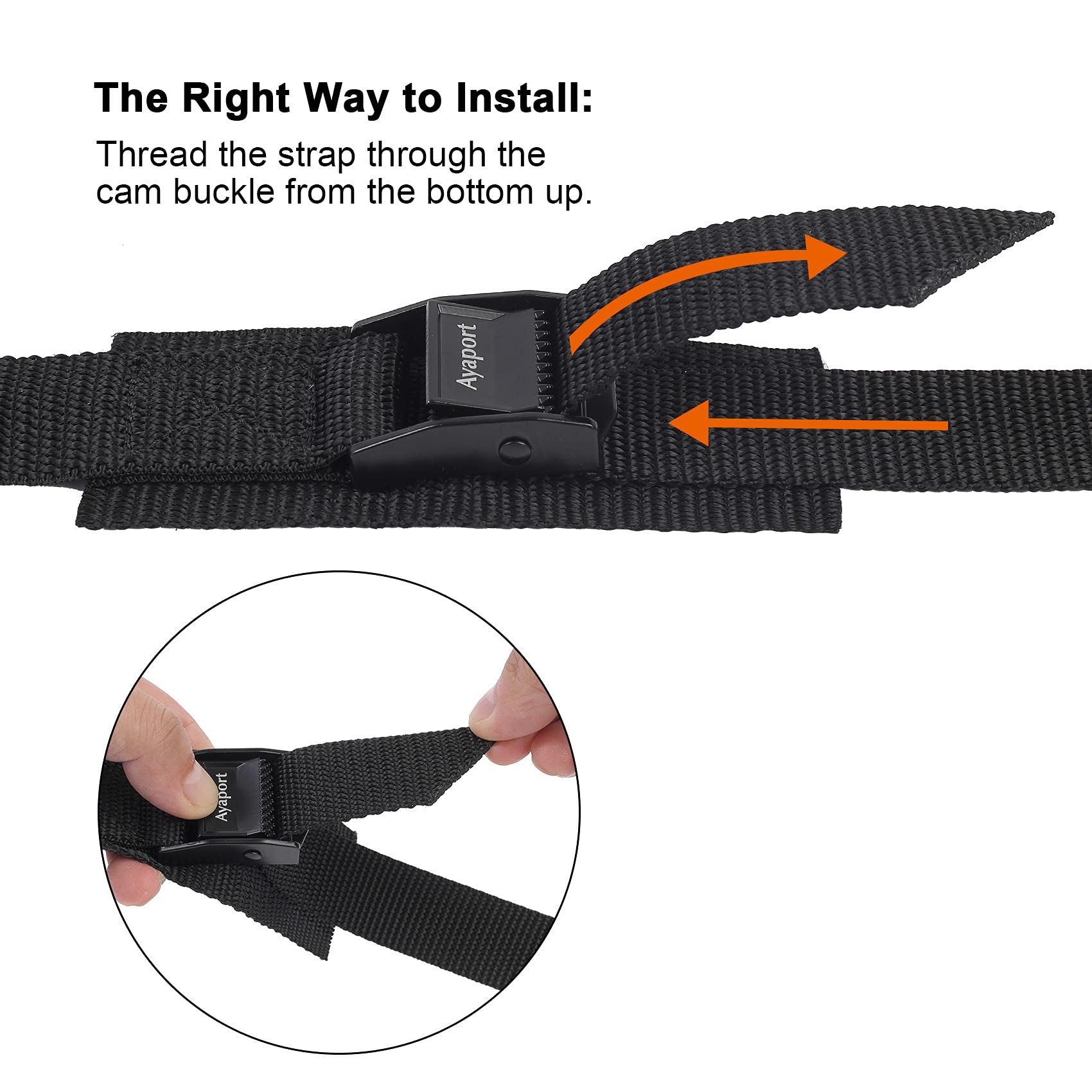 Ayaport Lashing Straps with Buckles Adjustable Cam Buckle Tie Down Cinch Strap for Packing Black 4 Pack (0.75'' x 48'')