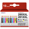 ONLYU Compatible Ink Cartridge Replacement for Canon 280 281 PGI 280 XXL CLI 281 XXL for PIXMA TR8520 TR7520 TS6120 TS6220 TS6320 TS8120 TS8220 TS9120 TS9520 TS9521C TS702 Printer (10 Pack)