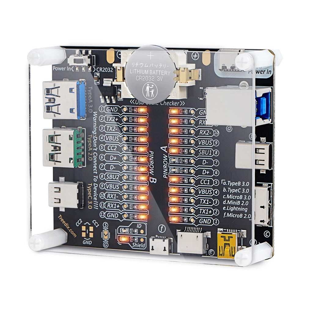 Treedix USB Cable Data Line Test Board USB Cable Checker Data Wire with Acrylic Case Charging Test Card Type-C Micro Type A Type B …