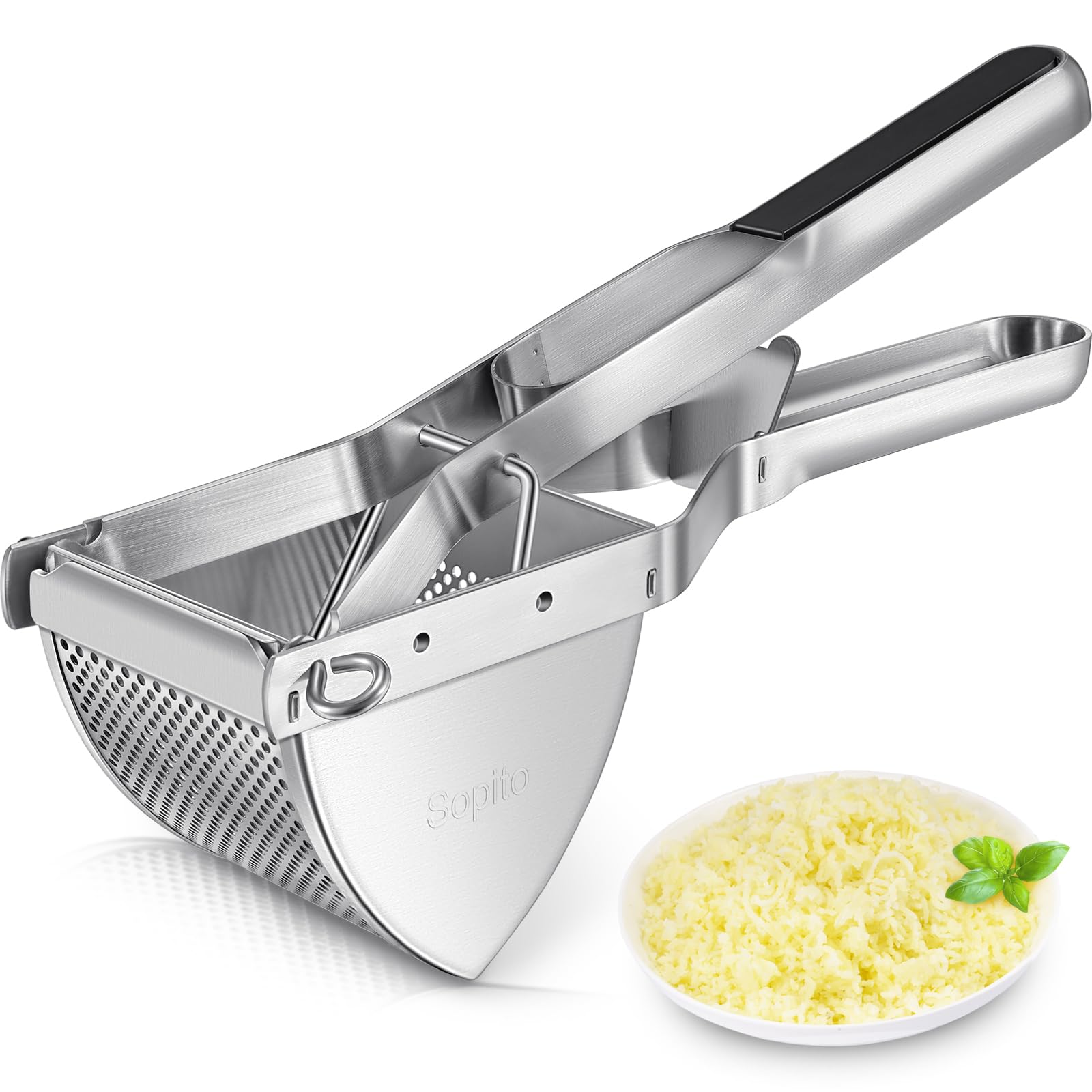Potato Ricer, Sopito Stainless Steel Potato Masher for Commercial and Home Use Black