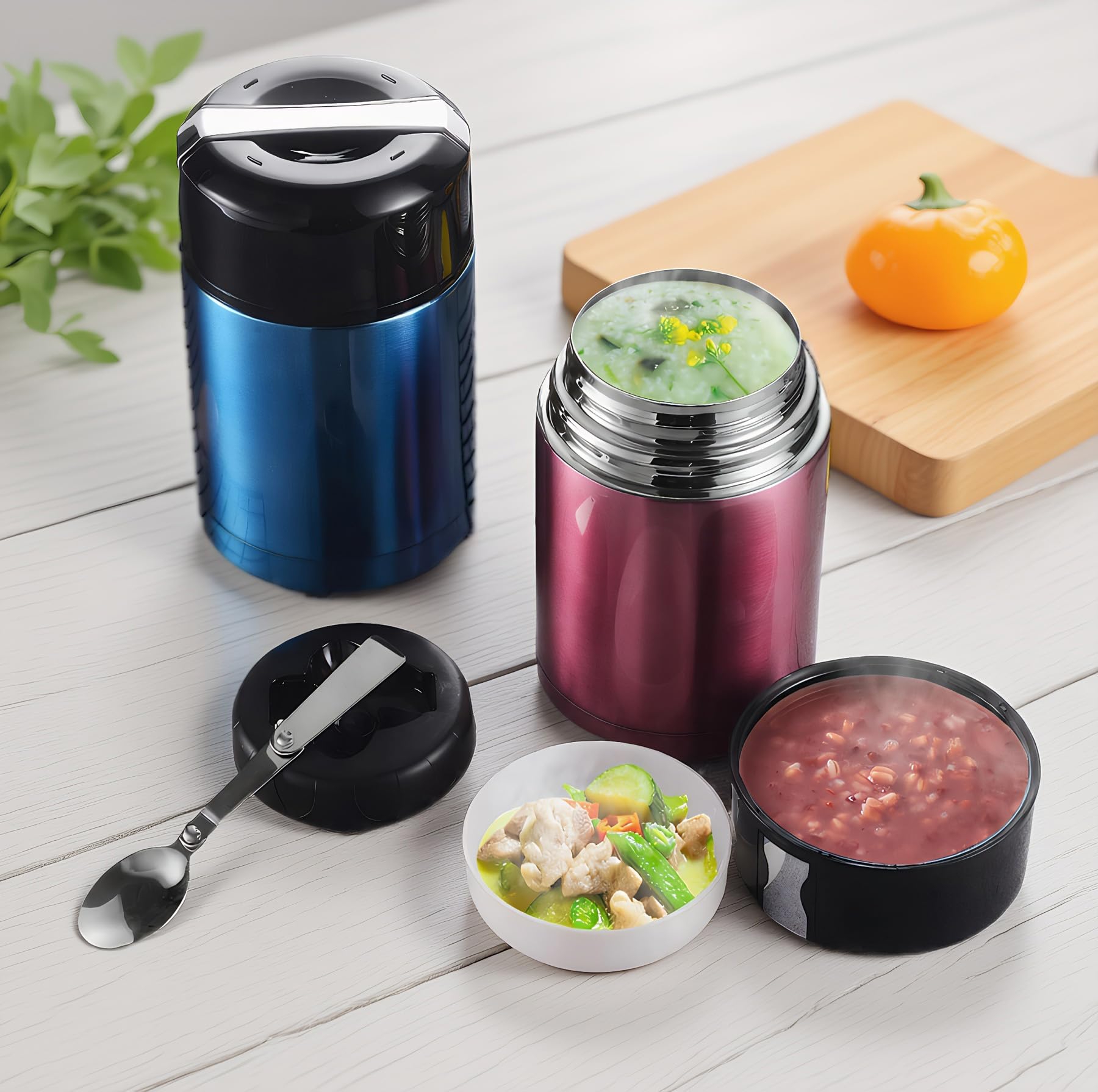 Meichoon Large Insulated Food Container for Cooking 35 oz 1000ml, Stainless Steel Interior Leak Proof Soup Jar & Food Storage, BM02 Blue