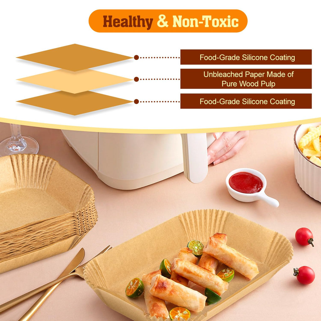 200pcs Air Fryer Liners for Ninja Dual, Air Fryer Accessories, Disposable Square Air Fryer Parchment Paper Liner, Compatible with for Ninja Foodi DualZone 2-Basket Air Fryer DZ201, DZ401