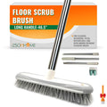 IZSOHHOME Deck Scrub Brush,Push Broom,Tub Floor Tile Broom Brush,Heavy Duty Stiff Bristles Grout Scrubber with Scraper,for Cleaning Bathroom, Patio, Kitchen,Wall and Deck,Indoor Outdoor Cleaning Brush,Adjustable Stainless Steel Long Handle-46.5"