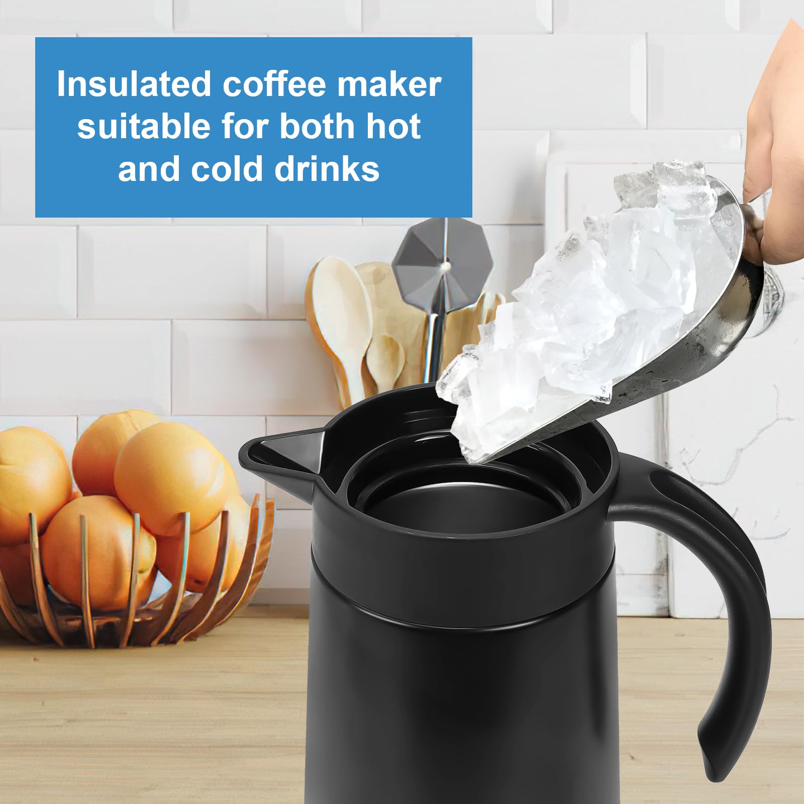 2 Pcs Thermal Coffee Carafe for Keeping Hot/Cold, 27oz Stainless Steel Double Wall Vacuum Carafe,Small Thermal Pot Flask for Coffee,Tea,Hot Water,Hot Beverage(Black)