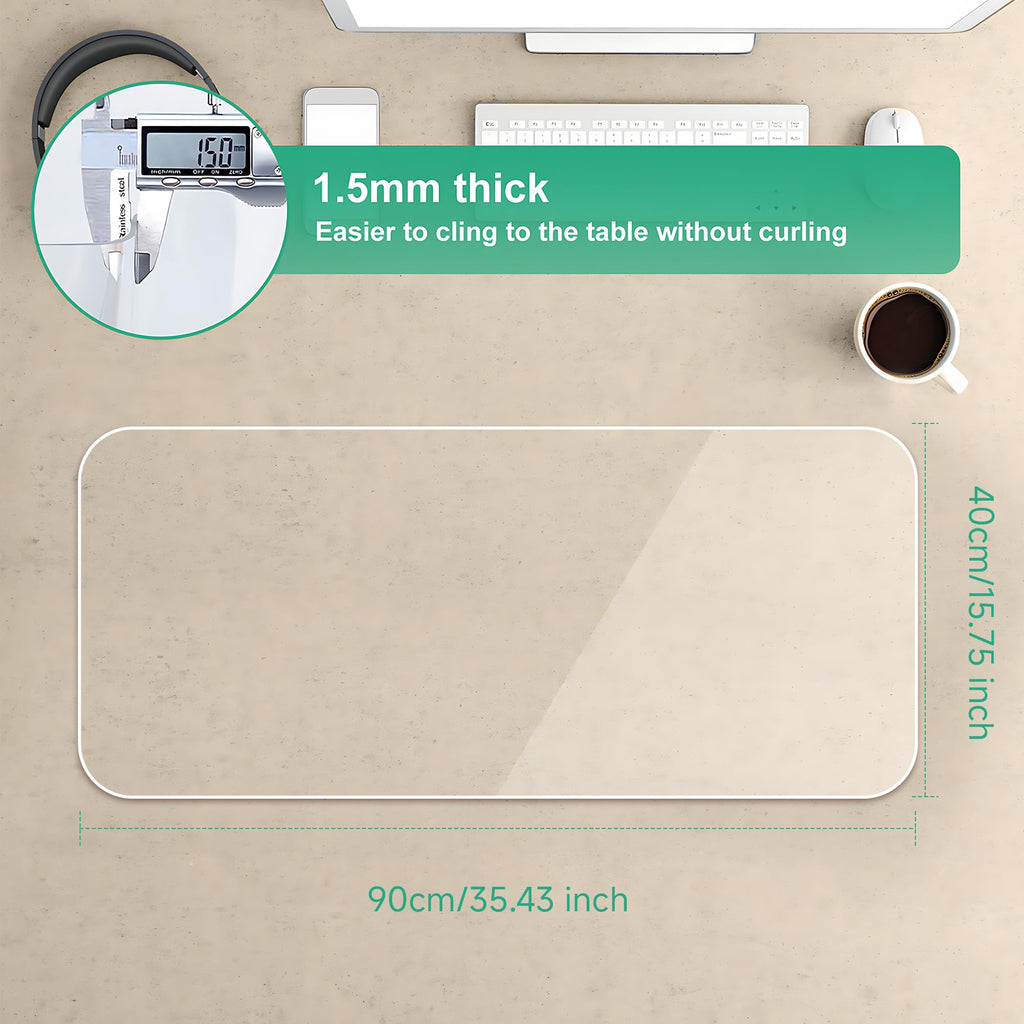 NATRKE Clear Desk Mat Pad, 35.4"x15.7" Large Transparent Desk Protector Mat Plastic Desk Mat, Thickness 0.06" PVC Waterproof Non-Slip Clear Writing Desk Pad for Desktop Home Office