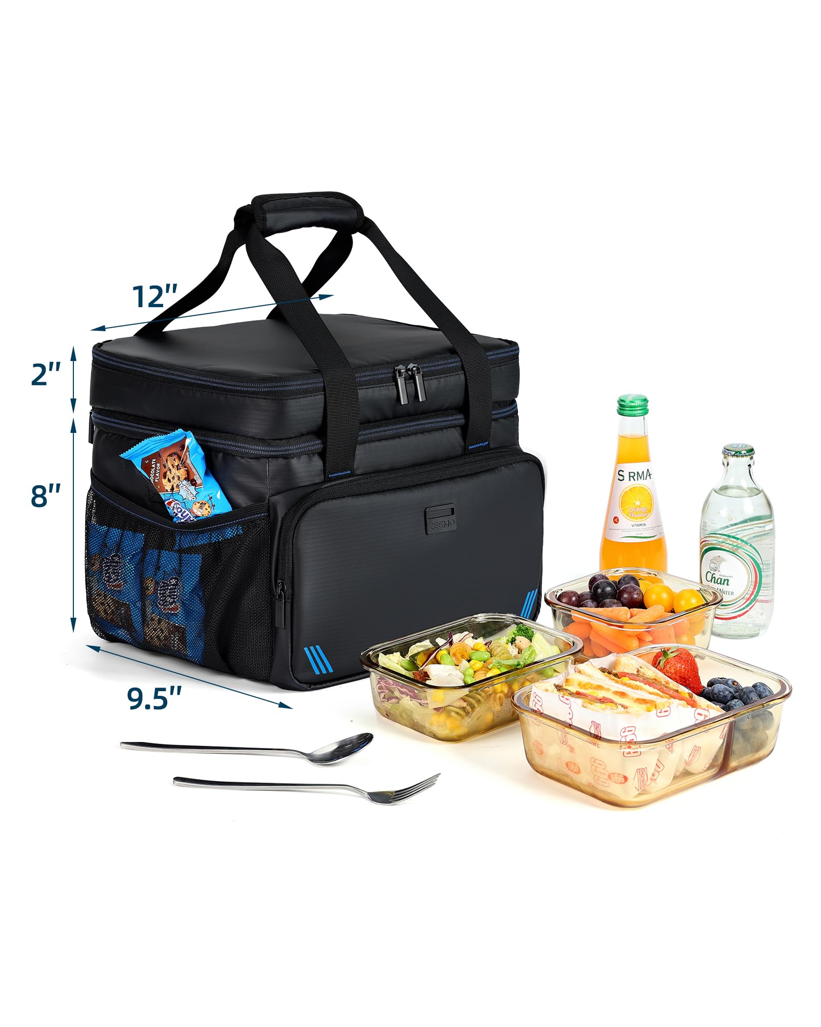 ZEEMO 19L Soft Cooler Bag, Insulated Lunch Box & Ice Chest, Double Leakproof Layers, Waterproof Collapsible Cooler Case for Work & Outdoor Travel, Black