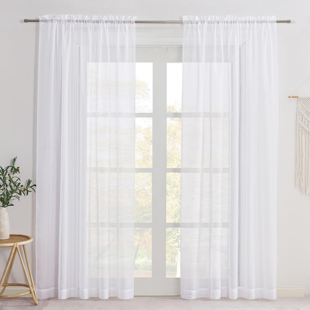 NICETOWN White Sheer Curtains 84 inches Long for Living Room, Rod Pocket Window Treatments Solid Voile Sheer Light Filtering Drapes for Bedroom (White, 2 Panels, W60 x L84)