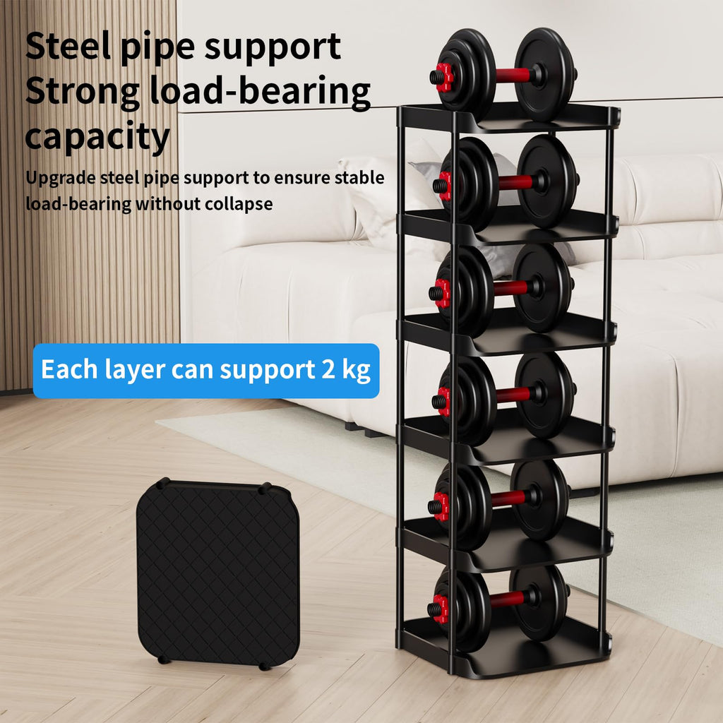Altdnmaf 6 Tier Vertical Narrow Shoe Rack, Stackable Tall Skinny Shoerack, Compact Single Shoes Storage Tower for Slim Space, Corner Plastic Shelves, for Hallways, Entryway, Bedrooms Organizer, Black