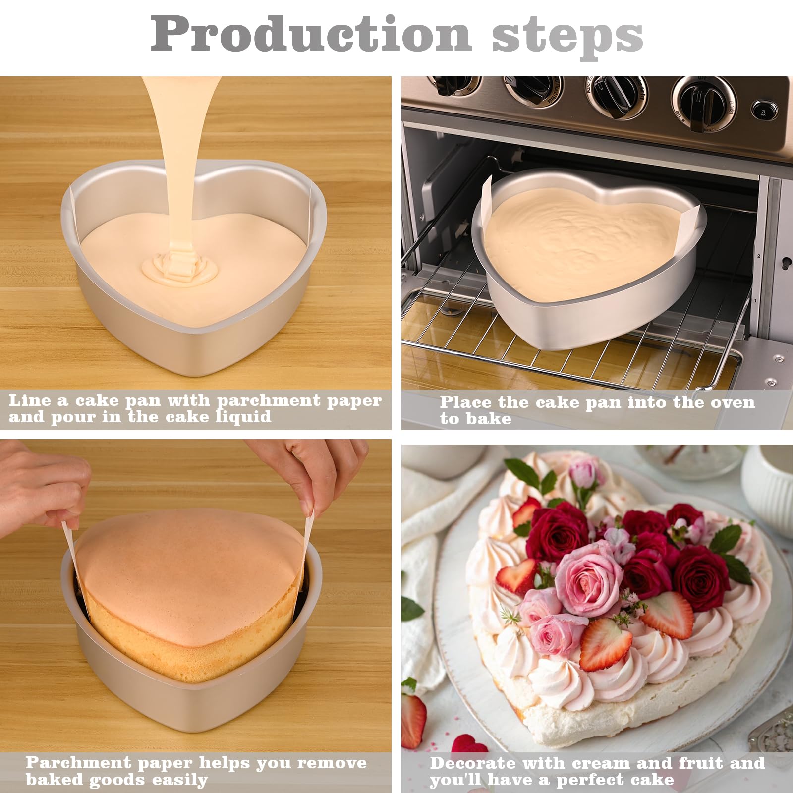 HUAKENER 8 Inch Heart Cake Pan, Set of 2 Heart Shaped Cake Pans with 60 Pieces Parchment Paper, Non-stick Cake Baking Pans for Kitchen Birthday Wedding