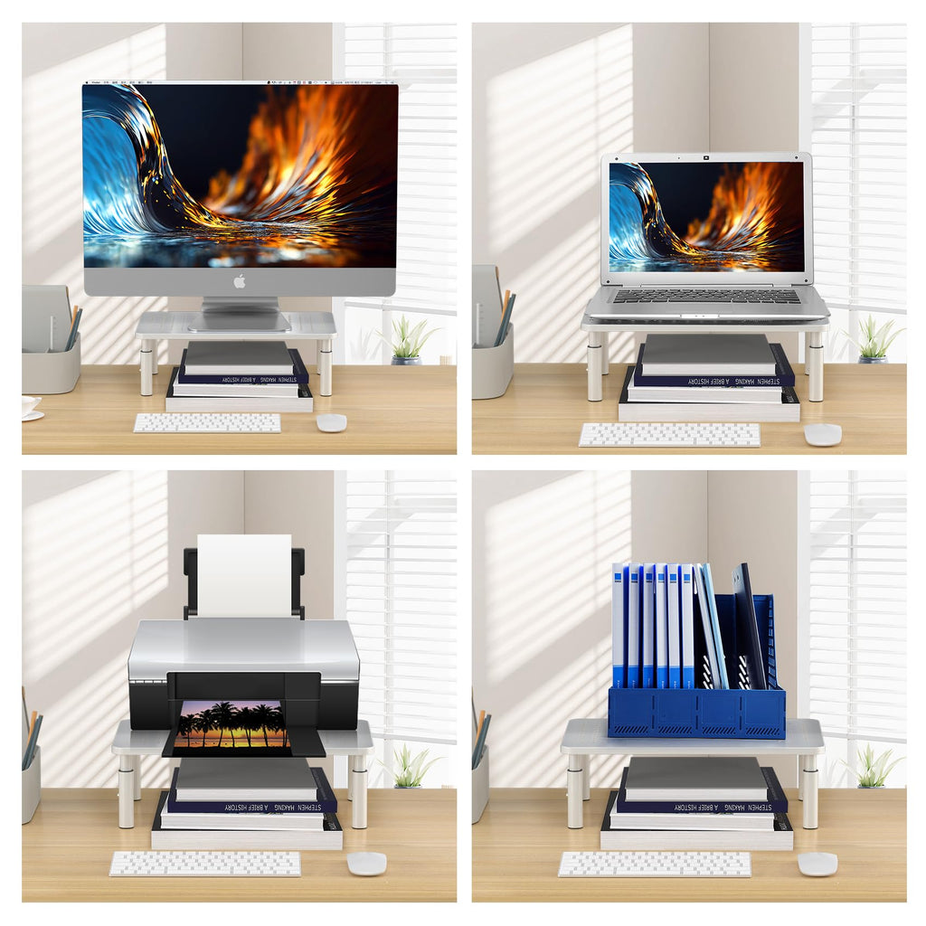 Bracwiser Monitor Stand Riser, Metal Computer Stand, 3 Height Adjustable Screen Riser with Mesh Platform for PS4, Laptop, Printer, Notebook and All Flat Screen, Holds Up to 20KG,White