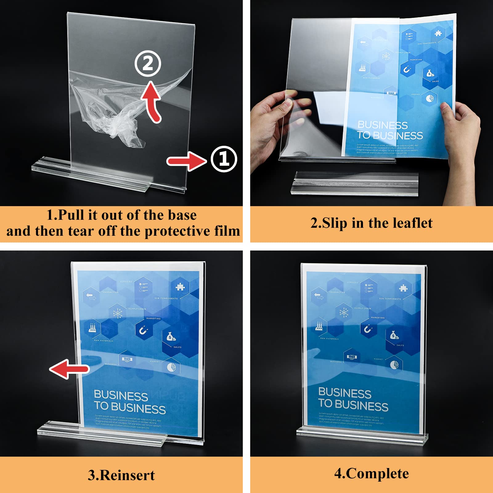 8.5x11 Acrylic Sign Holder 3 Pack Vertical Clear Table Menu Signs Holder,Double Sided Desktop Display Stand Plastic Picture Paper Frame Tabletop Sign Holder for Restaurants, Office, Show Fair, Store