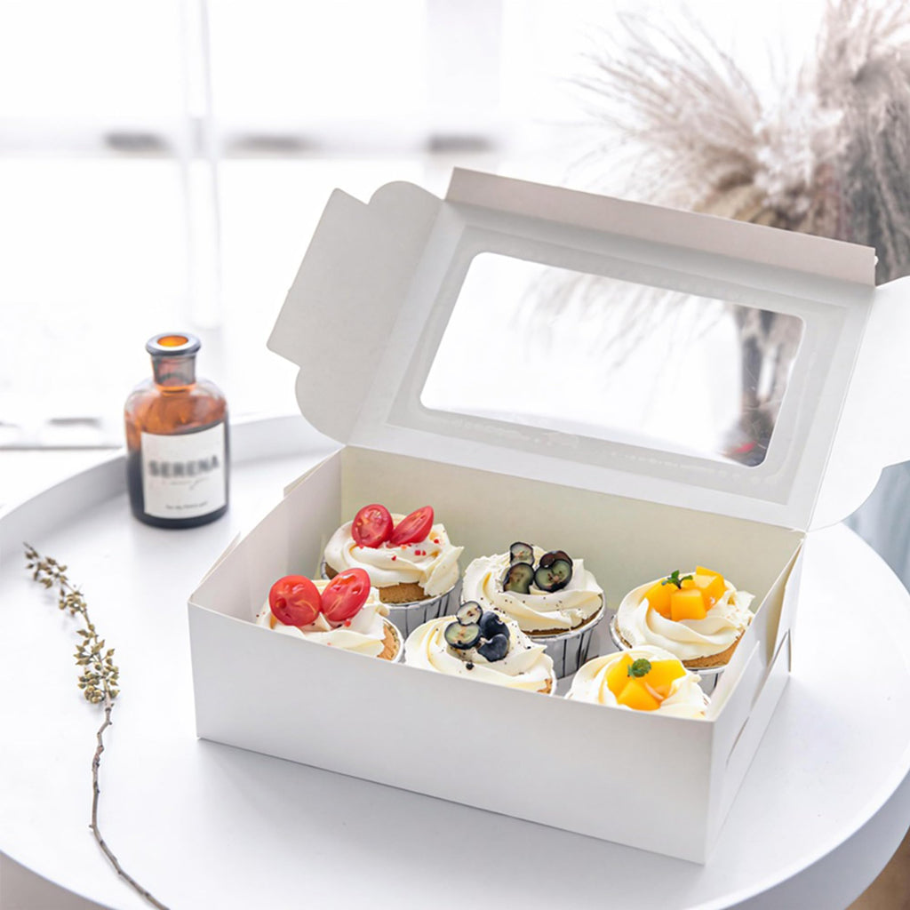 20 PCS White Paper Cupcake Boxes with 6 Cavity Cookie Gift Boxes with Clear Window 6 Treat Holder Cupcake Containers Bakery Cake Box for Birthday Party Bakery Supplies