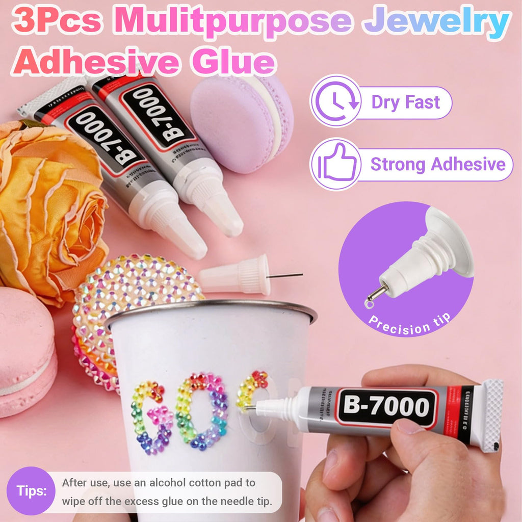 42 Colors Resin Jelly Rhinestones for Bedazzling Kit, 32000 Pcs 3mm Flatback Gems with 3 x B7000 Glue, Tweezers & Pickup Pen, DIY Craft Supplies for Clothing Shoes Nails Tumblers Phone Cases Diamond Art