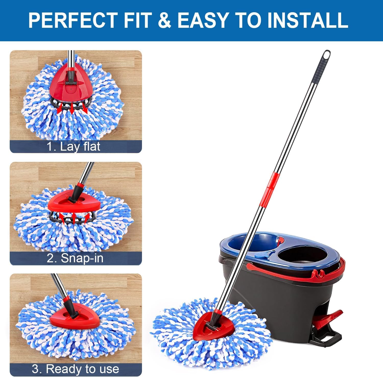 9 Pack Spin Mop Replacement Heads Compatible with O-Cedar RinseClean 2-Tank System ONLY, Microfiber Mop Refills (NOT for EasyWring 1-Tank)