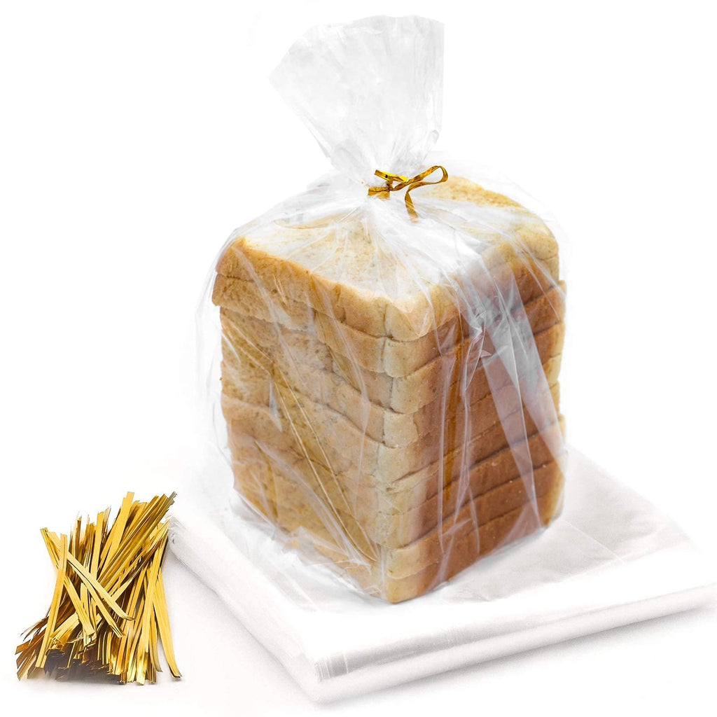 Bread Bags with Ties, Reusable, Clear Bags and Ties, Bread Bags For Homemade Bread And Bakery Loaf Adjustable Reusable (100)