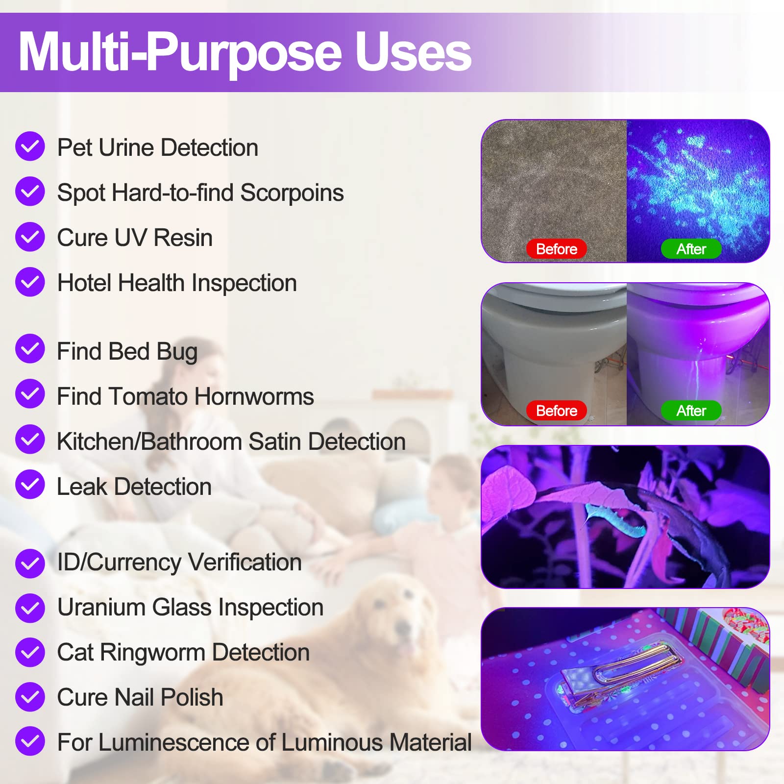 Black Light UV Flashlight, Vansky Upgraded 51 LED Ultraviolet Blacklight Pet Urine Detector for Dog/Cat Bed Bug (Batteries are included)