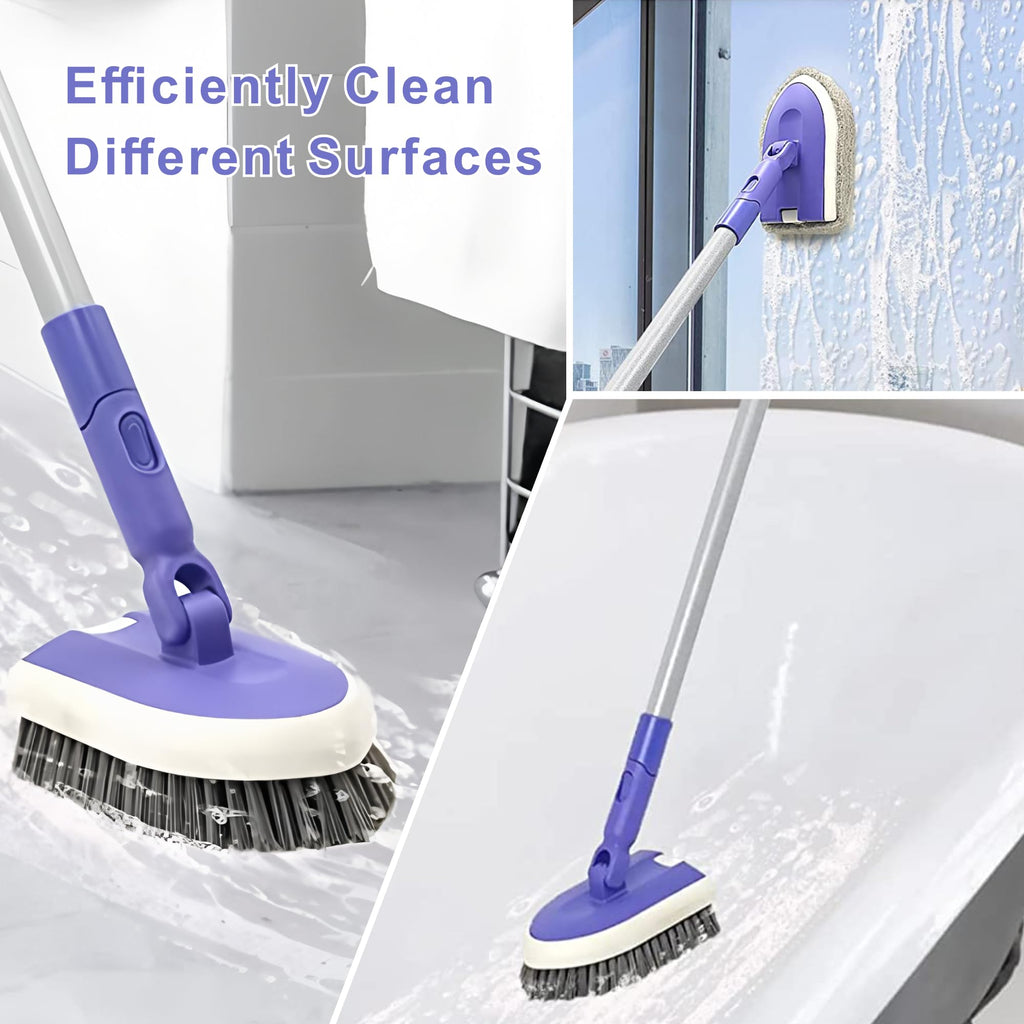 TRENNCHI Shower Scrubber Cleaning Brush with 46.8 Inches Long Handle, Tile and Tub Scrub Brush with 2 PCS Replacement, Shower Cleaner Brush for Bathtub, Bathroom, Wall, Kitchen, Floor