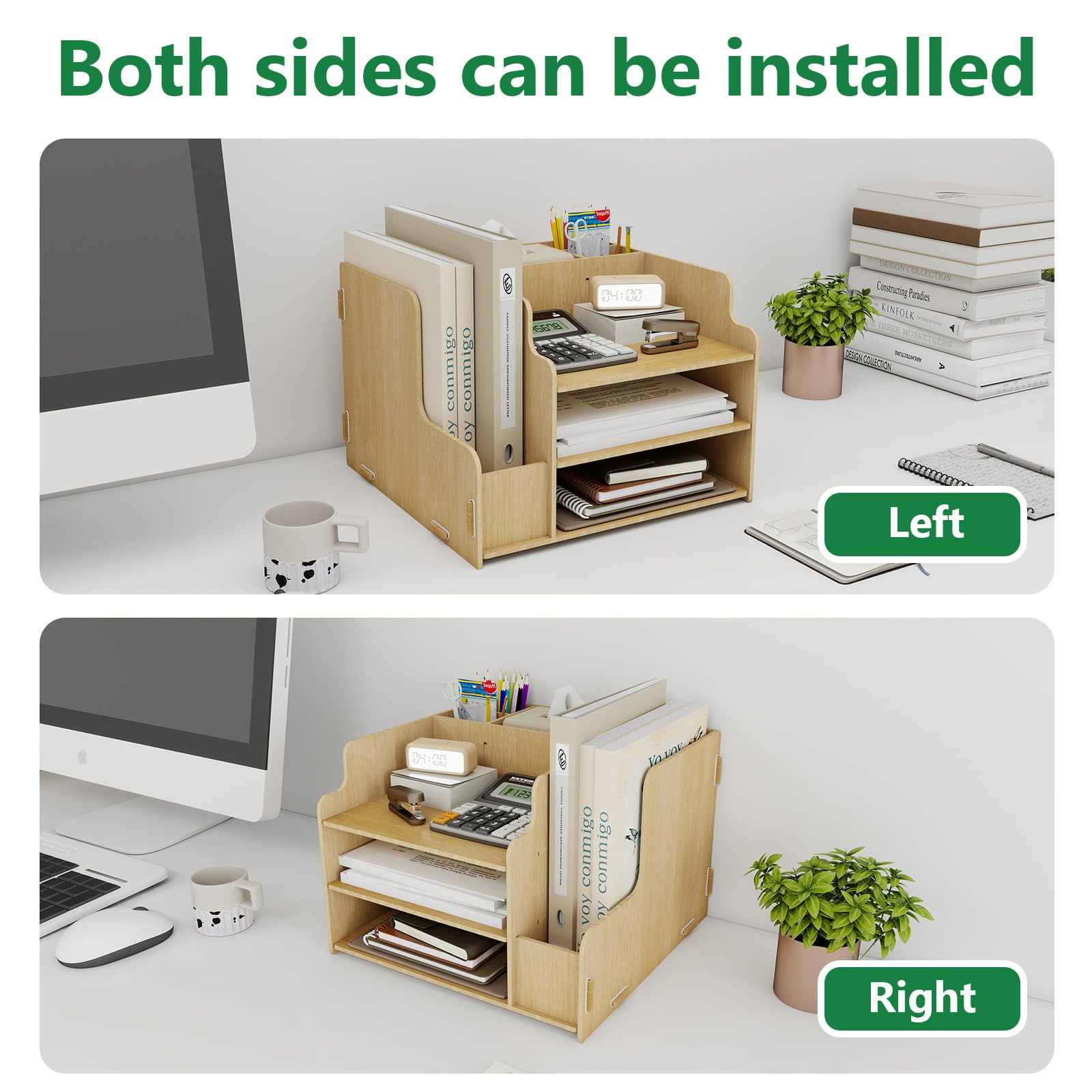 PUNCIA 3-Tier Desktop File Organizer Multifunctional File Rack with Horizontal File Sorter A4 Letter Paper Tray Organizers & 2 Pen Holders Mail Document Magazine File Holder for Desk Office Supplies
