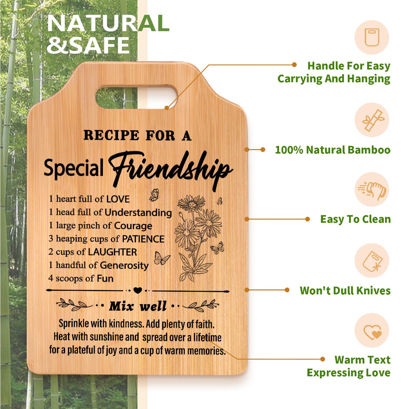 Milcier Birthday Gifts Women Friendship, Unique Bamboo Cutting Board for Best Friend, BFF, Bestie Gifts for Woman Birthday