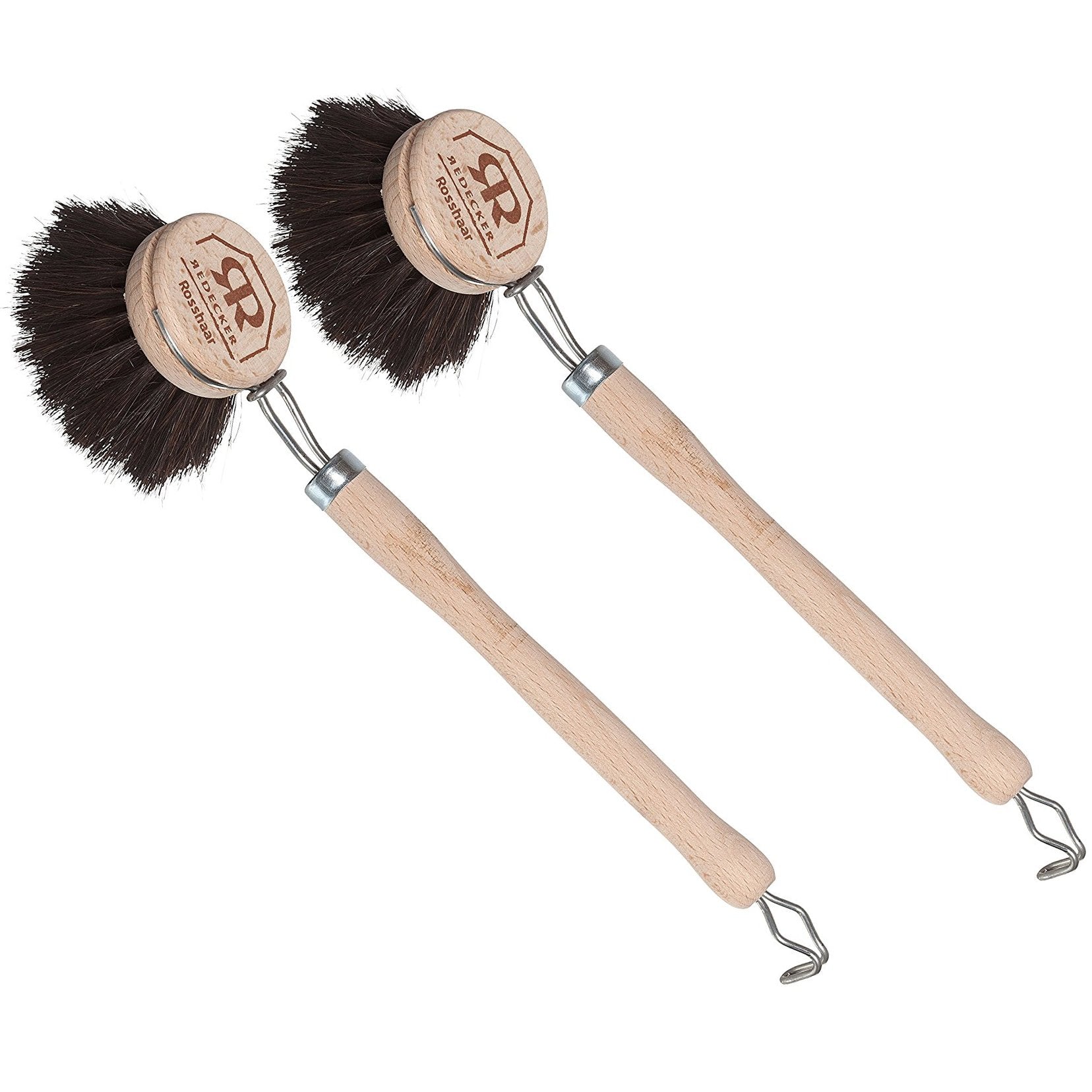 Redecker German-Made Horse Hair Bristle Dish Brush, Soft All-Purpose Scrubber for Kitchen & Household with Strong Horse Hair Bristles, 2 inch Replaceable Brush Head, Set of 2, 9-inches Long