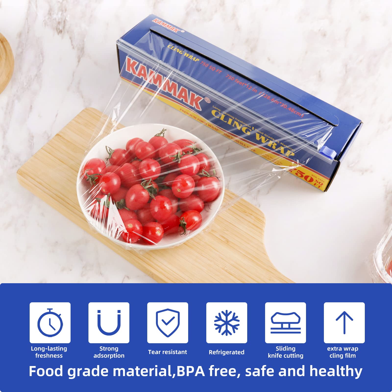 KAMMAK Cling Wrap Plastic Wrap Dispenser for Food with Slide Cutter (12 in*750 SQ FT)