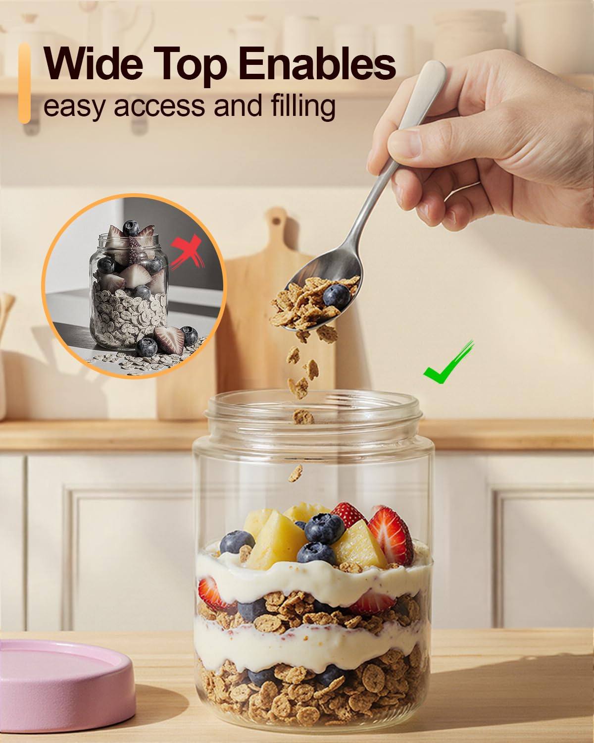 Overnight Oats Jars, 4 Pieces of 500ml/16oz Overnight Oatmeal Container with Lid by Pitch Pulse, Homemade Yogurt Oatmeal Salad Jam Pudding Storage Container