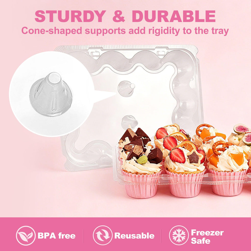 LotFancy Mini Cupcake Containers, 12 Count, 40 Pack, Dozen Clear Plastic Cupcake Holder with Detachable Lid, High Dome, BPA Free - MINI SIZE