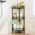HapiRm Standing Shower Caddy Corner - 3 Tier Corner Shower Shelves with Soap Holder and 4 Hooks, Rustproof Shower Organizer Corner with Adhesives, Black