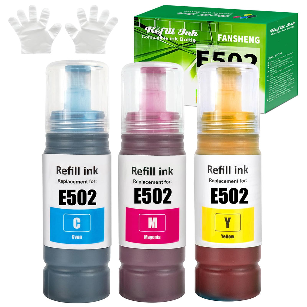 T502 502 Ink Refill Bottles for ET-3943 ET-4950 ET-2980 ET-3930 ET-2850 ET-4850 ET-3850 ET-3830 ET-2760 ET-3760 ET-4760 ET-3843 ET-2750 ET-3750 ET-4750 ET-3710 STC2100 STC4100 Printer 3Pack (C M Y)