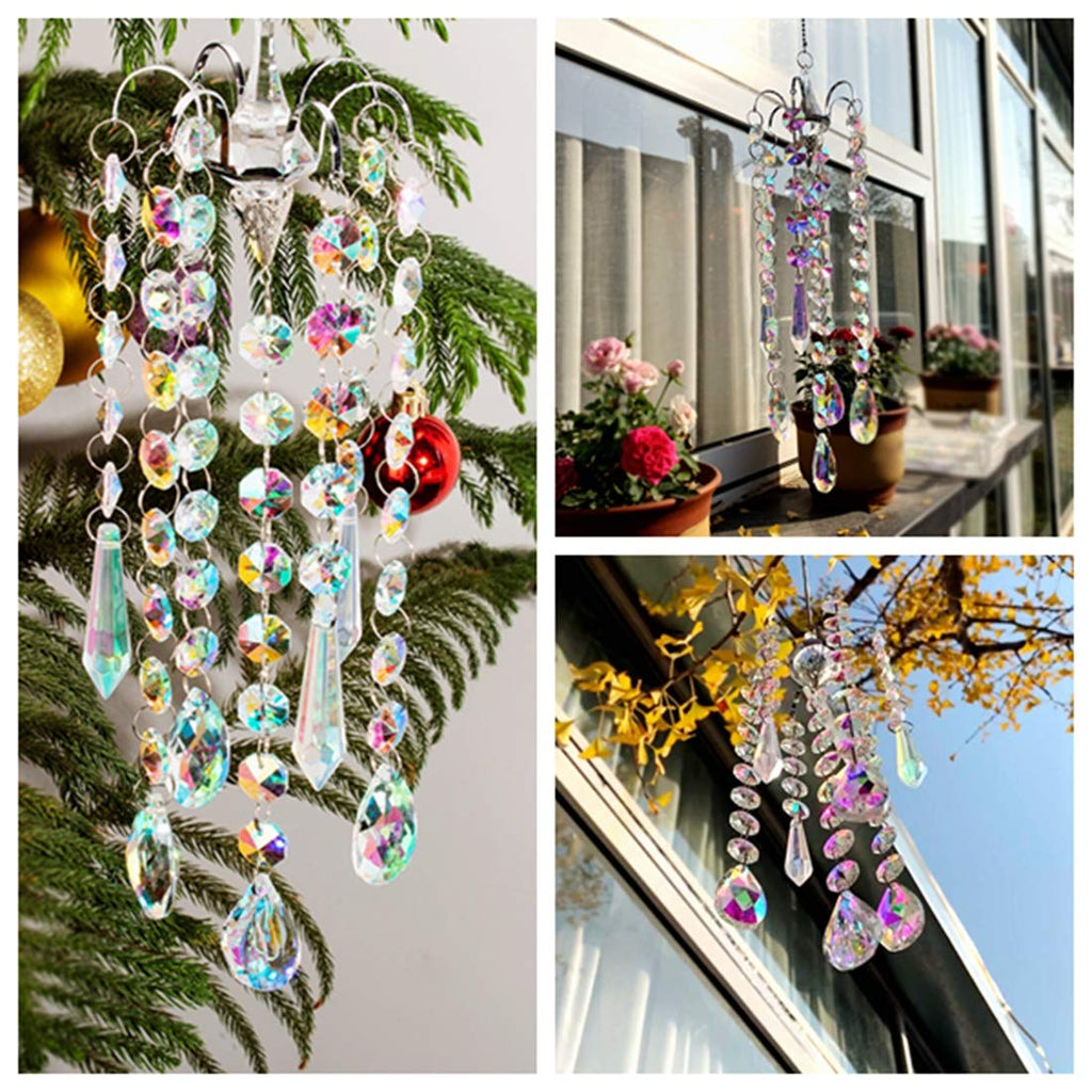 H&D Hyaline & Dora Chandelier Wind Chimes AB Coating Crystal Prisms Hanging Suncatcher Pendant Home Decor Gifts