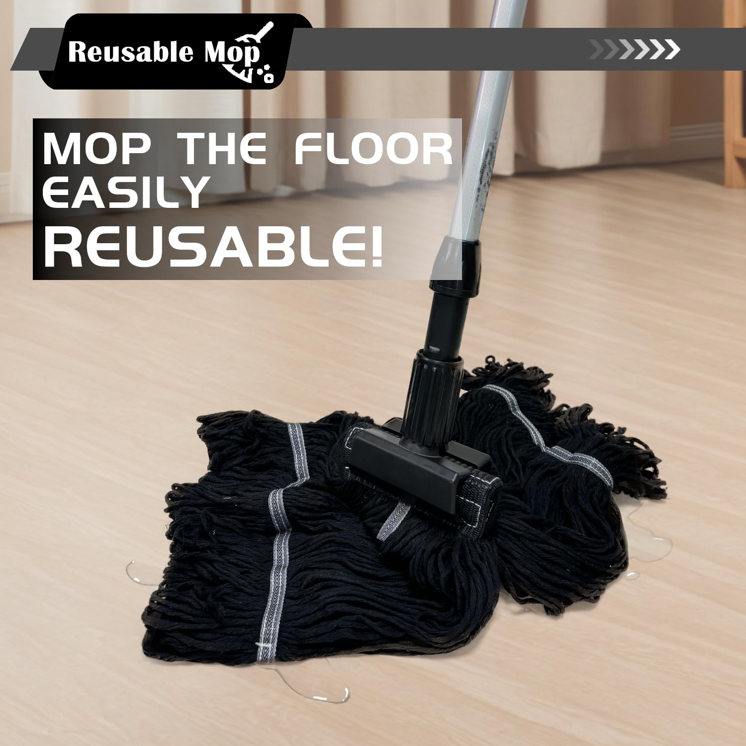 KLHB-YF 21 oz Thick Looped End Black Mop Heads - Heavy Duty Thick Black Replacement Mop Heads Cotton Washable Industrial mop Heads Heavy Duty for Commercial & Home Cleaning