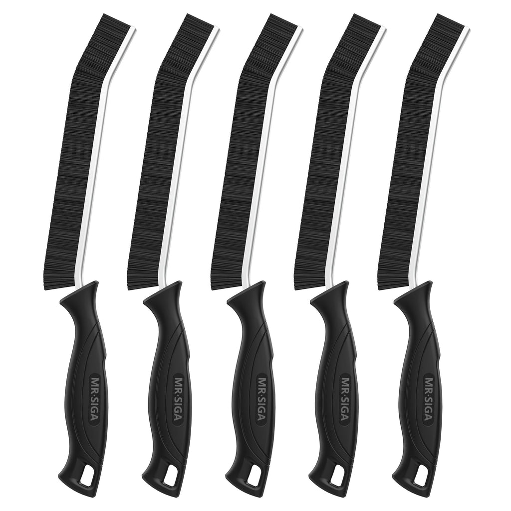 MR.SIGA Crevice Cleaning Brush with Handle, Heavy Duty Scrub Brush for Deep Cleaning, Flexible Grout Cleaner Brush, 5 Pack, Black