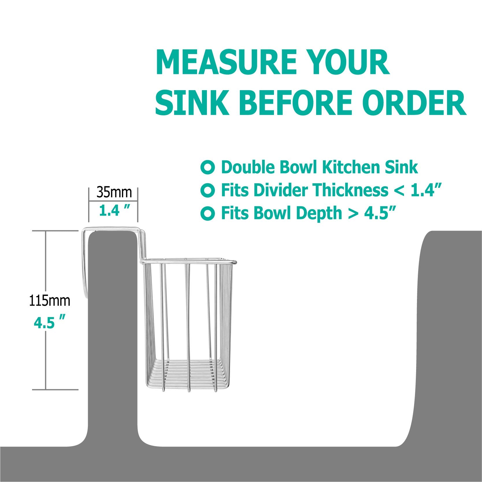 Damita Kitchen Sponge Holder Sink Basket Sink Caddy Brush Dishwashing Liquid Drainer Rack Silver Medium (6.7" x 4.5" x 4.5")
