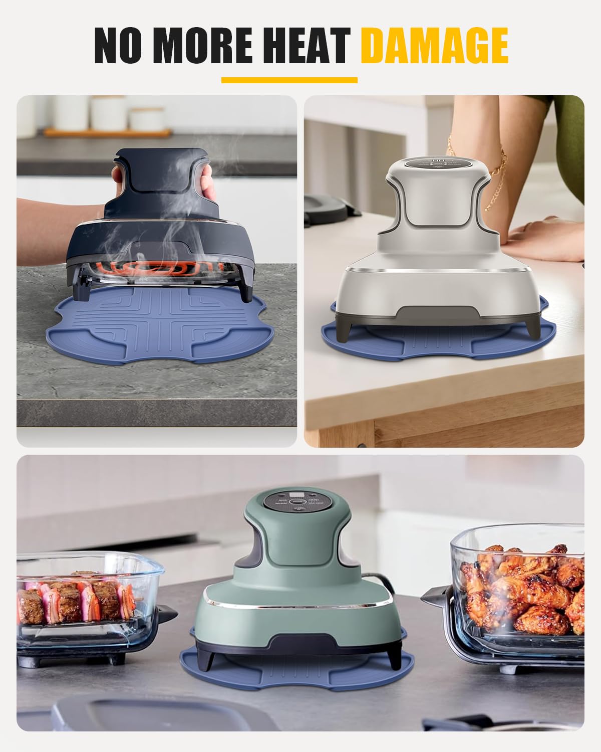 Silicone Heat-Resistant Mats for Ninja Crispi Glass Air Fryer FN101GY/FN101CGY | Reusable Silicone Trivet Fireproof Heat Resistance Hot Pads | Anti-Slip Kitchen Countertop Protector | Blue