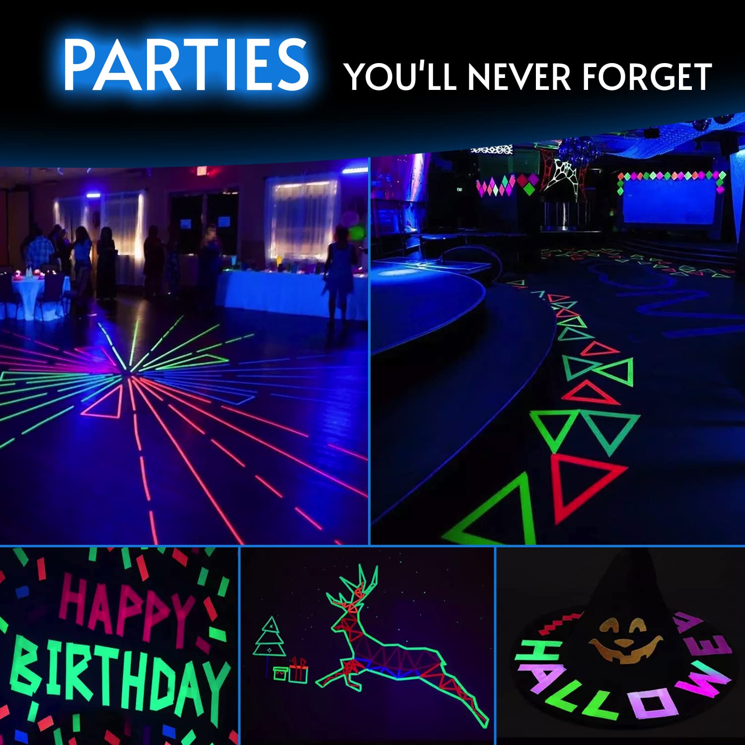 Glow King Blacklight Reactive Glow Tape | Premium UV Fluorescent Neon Party Gift for Events | Multipurpose Luminous Colored Tape for Room Decorations | Glow in The Dark Cloth Tape – 0.5 in x 18 ft
